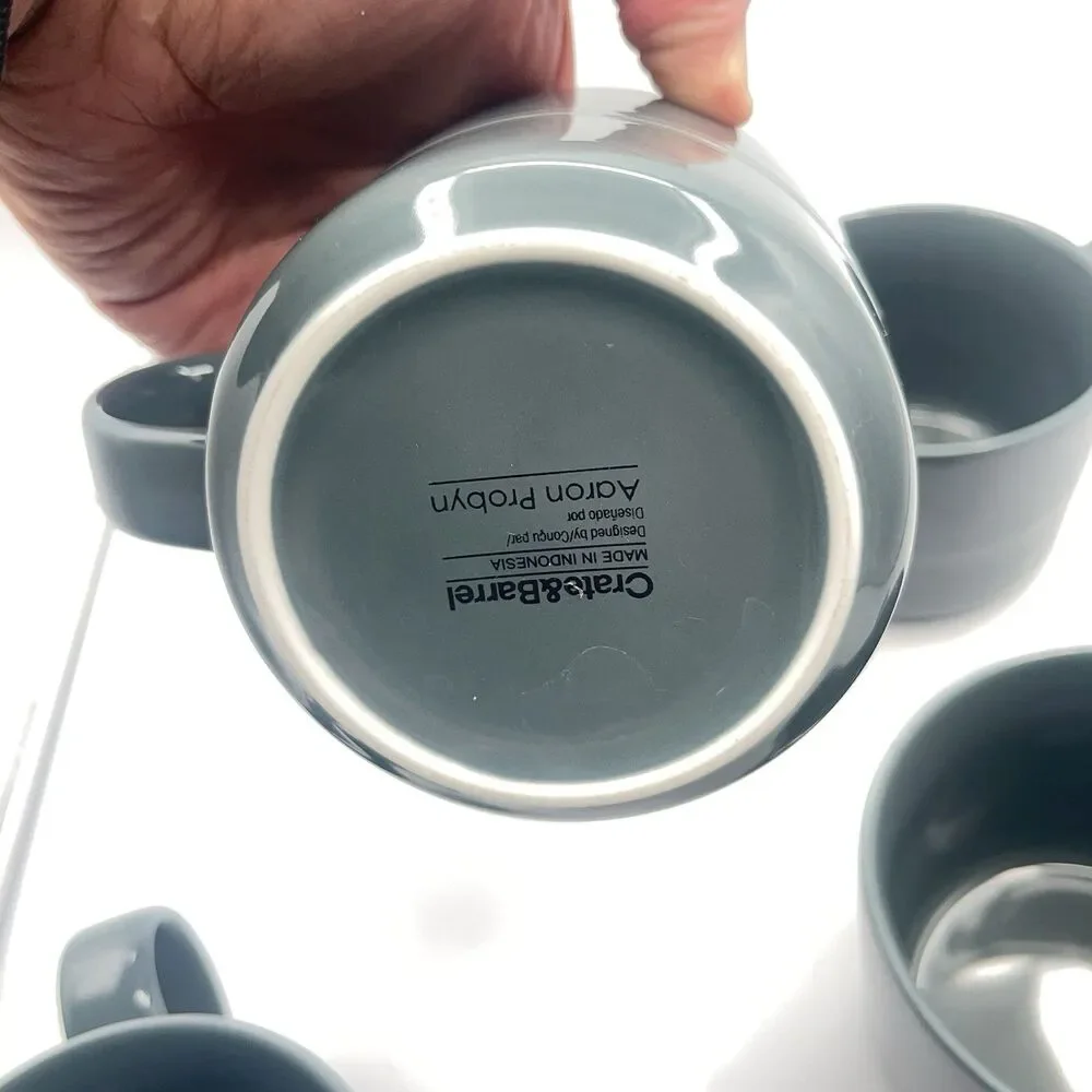 Crate & Barrel Aaron Probyn Hue Coffee Mugs Dark Gray Set of 4 Rare